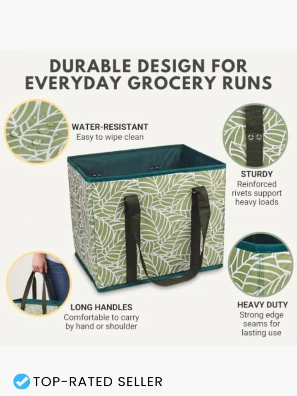 Reusable Grocery Bags 3-Pack Foldable Totes Heavy Duty Stand Up 45lb Eco